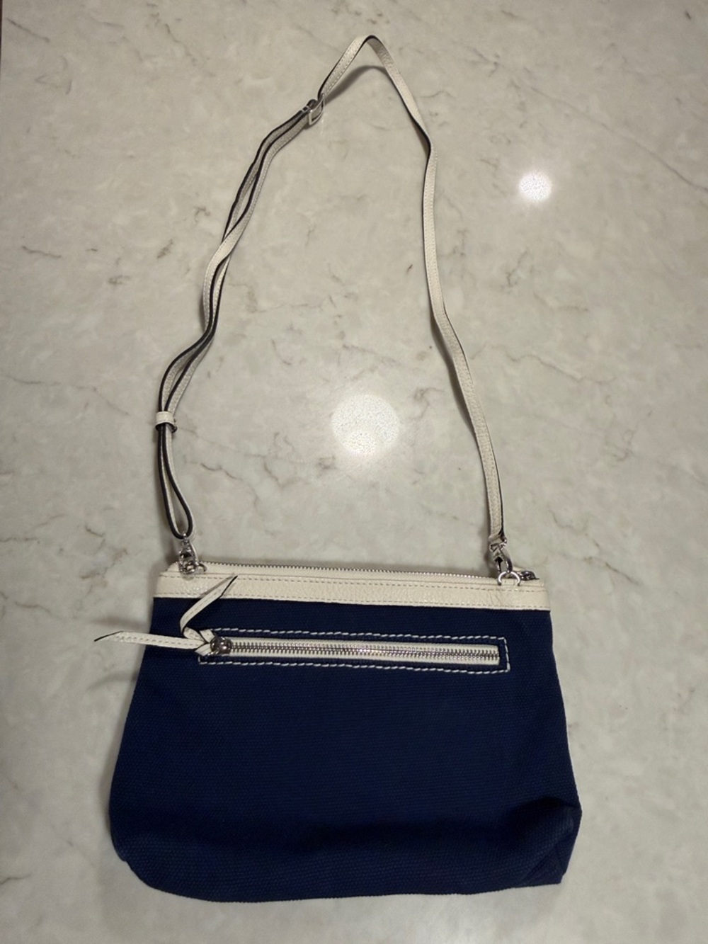 Navy Anchor Canvas Crossbody Bag with White Trim - Picture 2 of 4